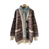 Spliced Denim Cardigan Sweater