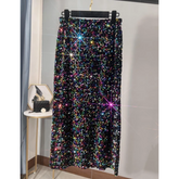 Sequined Mid-Length Slit Skirt