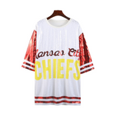 White Sequined Letter Pattern Jersey