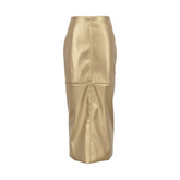 Metallic Faux Leather Spliced Skirt