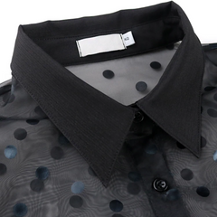 Pre Order: Black Lantern Sleeve Polka Dots See-Through Blouse