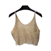 Sequined Knitted Hollow-Out Cropped Top