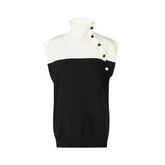 Contrast Buttons Turtleneck Sleeveless Top