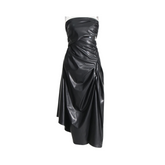 Strapless Ruched Faux Leather Dress