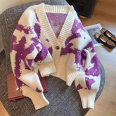 Purple Ribbed Edges Knit Cardigan