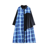 Spliced Plaid Midi Shirt Dress