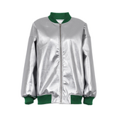 Glossy Spliced Trims Zip-Up Collar