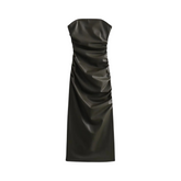 Ruched Faux Leather Sleeveless Dress