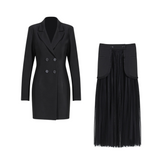 Pre Order: Black Blazer+Fringe Skirt Set