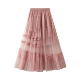 Tiered Ruffles Mesh Midi Skirt