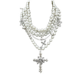 Rose Cross Faux Pearls Necklace