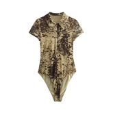 Animal Print Short Sleeves Bodysuit