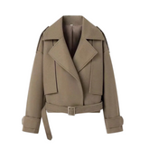 Notched Lapel Belted Short Coat