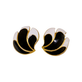 Pre Order: Black White Fan Petal Earrings