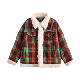Plaid Faux Fur Trimmed Jacket