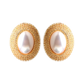 Rhinestones Oval Faux Pearl Earrings