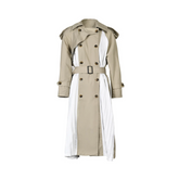 Spliced Pleated Belted Trench Coat
