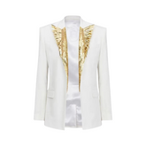 Metallic Feather Beaded Lapel Blazer