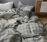Nordic Simple Small Check Dark Green Bedding Set Soft High Quality Quilt Cover Polyester Aesthetic Bed Sheet With Pillowcases