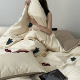 INS Style Pure Cotton 100 Long-Staple Cotton Four-Piece Set Small Forest Towel Embroidered Quilt Cover Pure Cotton 1.8 M Bedding Set