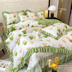 Class A mother and baby grade double-layer yarn washed cotton and linen three-piece set rural dormitory home bedding quilt cover bed sheet four-piece set