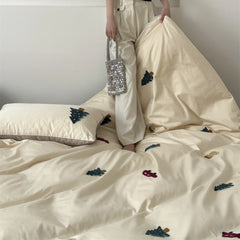INS Style Pure Cotton 100 Long-Staple Cotton Four-Piece Set Small Forest Towel Embroidered Quilt Cover Pure Cotton 1.8 M Bedding Set