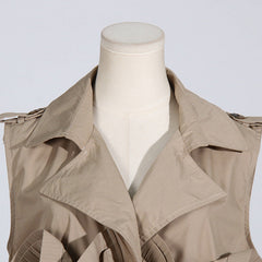 Khaki V-Neck Pleated Sleeveless Top