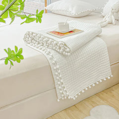 INS Style White Ball Edge Quilted Quilt Blanket Bedspread Washed Solid Color Korean Princess Style Summer Thin Quilt 1/3Pc