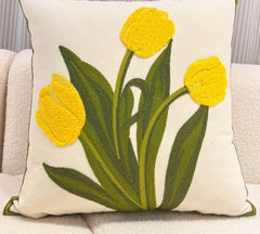 Retro Tulips Orchid flower Embroidered Pillowcase Cushion Cover Morden Casual Cotton Case Sofa Bedroom Decro 45x45cm