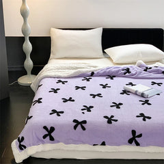 Ins Sweet Bow Casual Blanket Autumn and Winter Thickened Lambskin Blanket Quilt Cover Home Simple Sofa Decorative Blanket