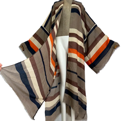 Warm Striped Maxi Kimono Cardigan - WINI