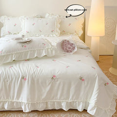 3pcs Rose embroidery Lace Quilt, pillowcase Single Double Summer Air Conditioning Throw Blanket Nap Blanket Thin Quilt