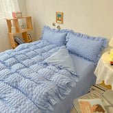 Euro Solid Color Ruffle Bedding Sets Girl Couple Fluffy Queen Duvet Cover With Bed Skirt Pillowcase Bedroom Comfort 4 Pieces Set