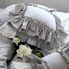 Grey European embroidery cushion cover ruffle Lace cotton pillow cover cake layers princess elegant bedding pillow case sale