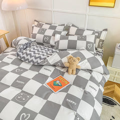Cute Bear Bedding Set Girls Boys Kids Single Double Size Flat Sheet Duvet Cover Pillowcase Bed Linens White Blue Home Textile