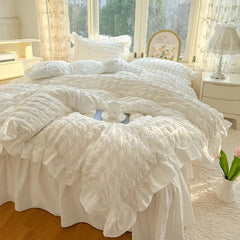 Korean Princess Style Lace Ruffles Bedding Set Skin-friendly Soft Seersucker Duvet Cover Set Bed Sheet Or Bed Skirt Pillowcases