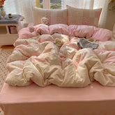 2025 new small floral cloud wrinkle double yarn bed four-piece set princess lace quilt cover three-piece bed sheet set