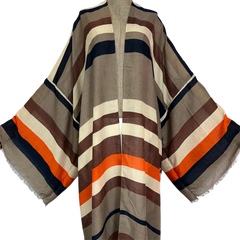 Warm Striped Maxi Kimono Cardigan - WINI