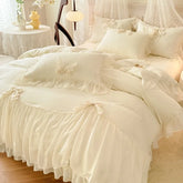 4pcs White Bedding set ruffles Duvet Cover Set (1*Duvet Cover + 2*Pillowcase, 1*sheet/fitted sheet)for bedroom guest room