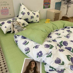 Romantic Bedding Set Floral Ins Style Duvet Cover Flat Sheet with Pillowcases Single Queen Full Size Boys Girls Korean Bed Linen