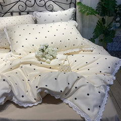 Ins Polka Dots Bedding Set Simple Print Duvet Cover Set With Pillowcases Flat Fitted Sheet Washed Cotton Skin Friendly For Adult