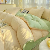 washed cotton four piece set of solid color double panel quilt cover, fitted sheet, student dormitory four piece set