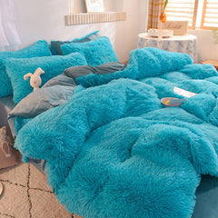 4pcs Autumn and Winter Warm and Thick Solid Color King Size Bedding Set Sheet Quilt Cover Pillowcase 220x240cm