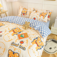 Spring Bedding Set Fashion Cartoon Kids Single Double Queen Size Flat Sheet Duvet Cover Pillowcase Bed Linens Home Textile