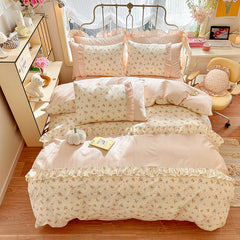 3pcs 100% Cotton Duvet Cover Set (1*Duvet Cover + 2*Pillowcase, Without Core), Korean lace Bedding Set, Soft Comfortable