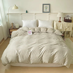 2025 New All-cotton Washed Cotton Single Quilt Set Printed Plaid Duvet Cover 150x200 220x240 Skin Friendly Bedding