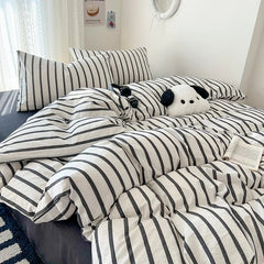 New Stripe Double-Layer Yarn Quilt Cover Bed Flat sheet Pillowcase Full Queen Bed Linen Adult Kids Duvet Covers No Filling