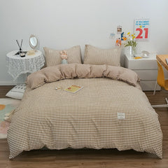 100% Cotton Japanese Simple Style Duvet Cover,Bedding Set With Plaid Stripe,Skin Friendly Breathable,1 Duvet Cover,2 Pillowcase