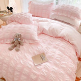 Seersucker Princess Bed Set Solid Color Quilt Cover Kawaii Ruffle Lace Bed Skirt For Girls Woman Bedspread Decor Home