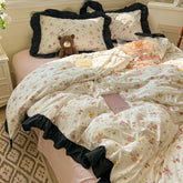 Hepburn French Style Bedding Set For adults kids Brown pink Flat fitted Sheet set With Pillowcases Colorful King Queen Full size